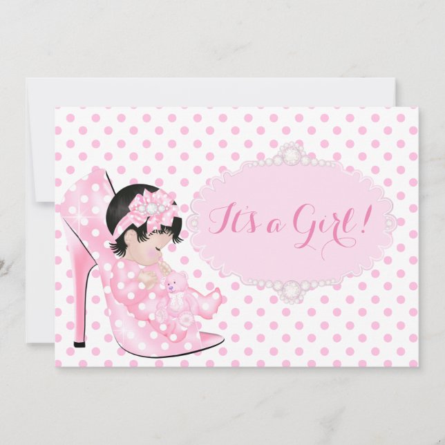 Baby Girl Baby Shower Pink White Polka Dots C Invitation (Front)