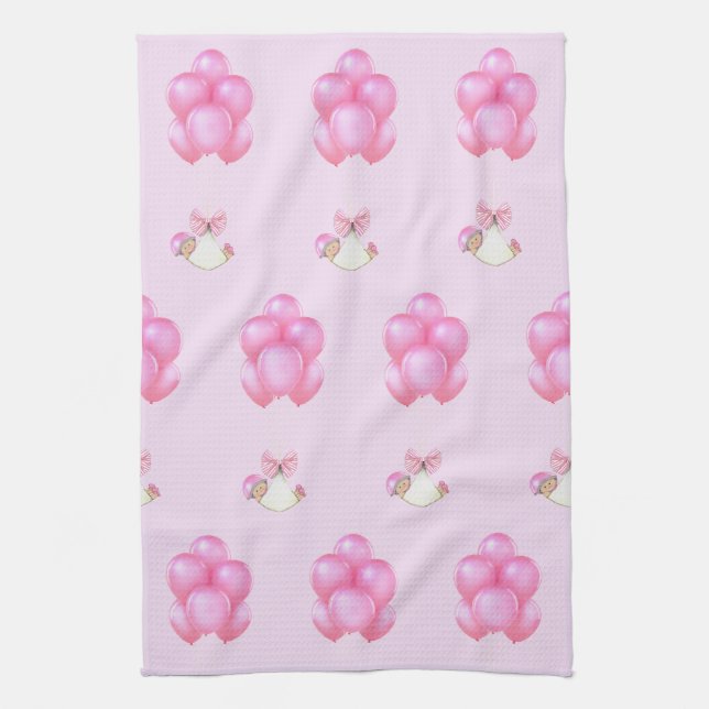 Baby Girl Baby Shower Tea Towel (Vertical)