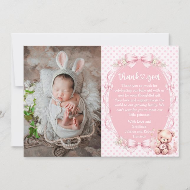 Baby Girl Baby Shower Thank You Card with Photo (Front)