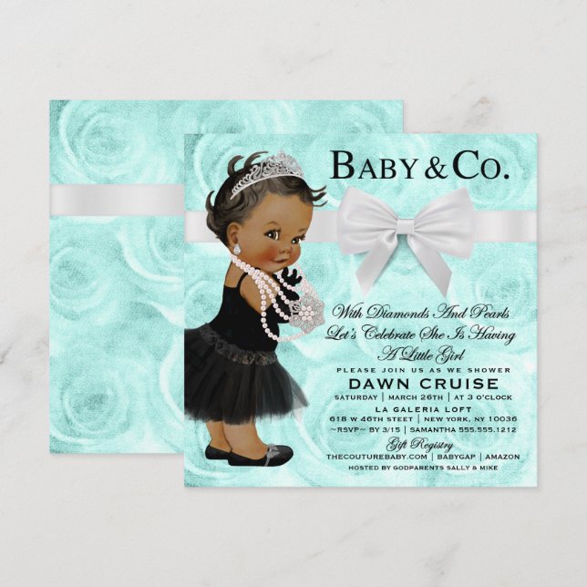 Baby Girl Baby Shower Turquoise Blue Invitation (Front/Back)