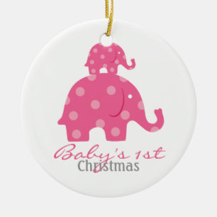 Baby girl baby's first christmas - elephants ceramic tree decoration