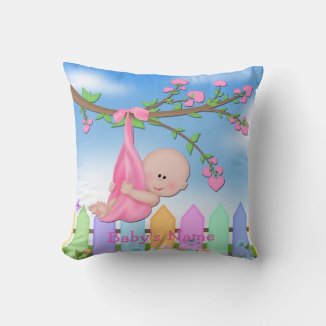 Baby Girl - Backyard Throw Pillow (Front)