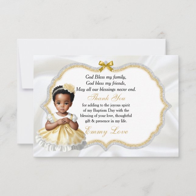 Baby Girl Baptism Christening Communion Thank You Card (Front)