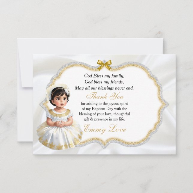 Baby Girl Baptism Christening Communion Thank You Card (Front)