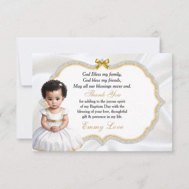 Baby Girl Baptism Christening Communion Thank You Card (Front)