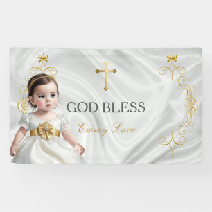 Baby Girl Baptism Christening Gold Cross Banner