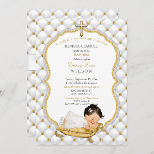 Baby Girl Baptism Christening Gold Cross Invitation