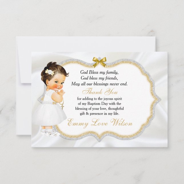 Baby Girl Baptism Christening Gold Cross Thank You (Front)