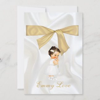 Baby Girl Baptism Christening Gold Cross Thank You Invitation