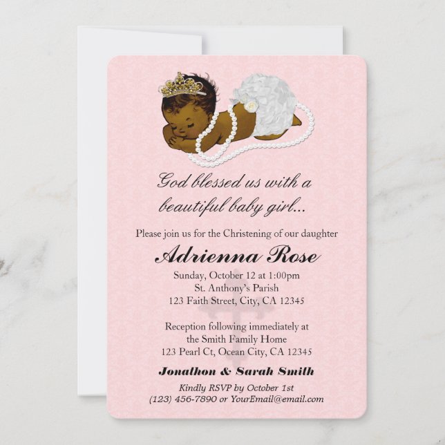 Baby Girl Baptism Christening Invitations PINK 182 (Front)