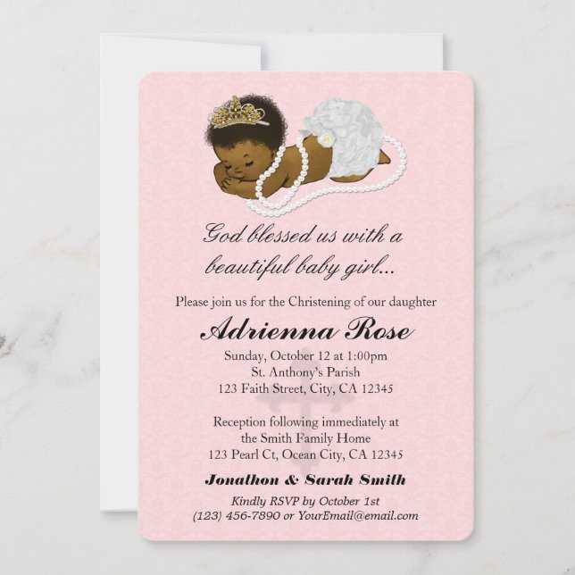 Baby Girl Baptism Christening Invitations PINK 183 (Front)