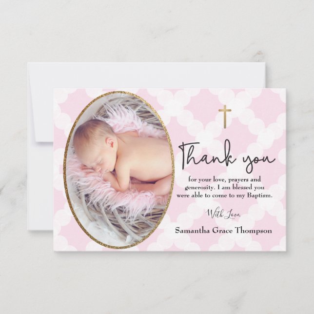 Baby Girl Baptism Christening Pink White Thank You (Front)