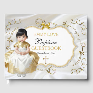 Baby Girl Baptism Christening White & Gold Cross Guest Book