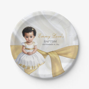Baby Girl Baptism Christening White & Gold Paper Plate