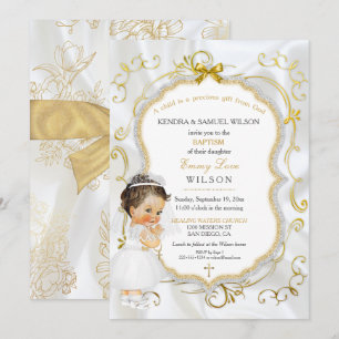 Baby Girl Baptism Communion Gold Cross Invitation