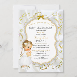 Baby Girl Baptism Communion Gold Cross Invitation