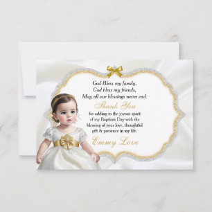 Baby Girl Baptism Communion Thank You Card