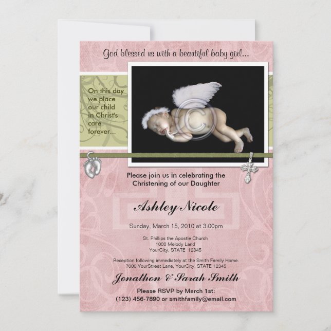 Baby Girl Baptism or Christening Invitation (Front)