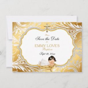 Baby Girl Baptism Save Date Gold Cross Save The Date