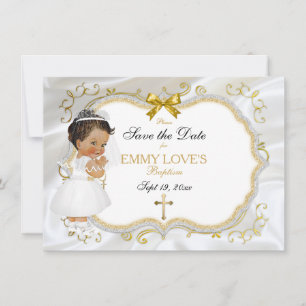 Baby Girl Baptism Save Date White Gold Cross Save The Date