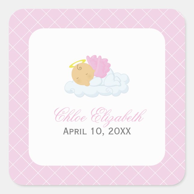 Baby Girl Baptism Square Sticker (Front)