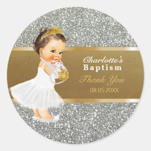 Baby Girl Baptism Thank You Favour Gold Silver Classic Round Sticker