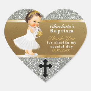 Baby Girl Baptism Thank You  Favour   Gold Silver Heart Sticker