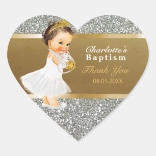 Baby Girl Baptism Thank You Favour Gold Silver Heart Sticker