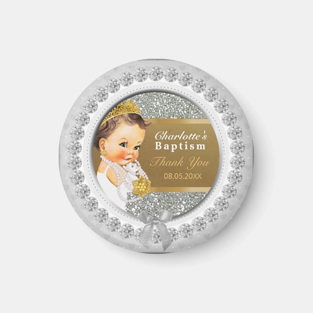 Baby Girl Baptism Thank You Keepsake | Gold Silver Magnet (Front)