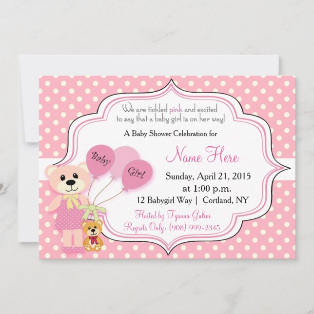 Baby Girl Bear Baby Shower Invitation (Front)