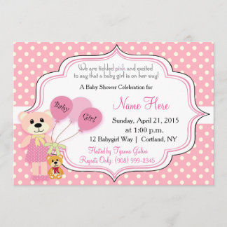 Baby Girl Bear Baby Shower Invitation