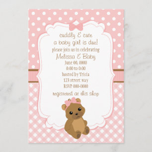 Baby Girl Bear Baby Shower Invitation