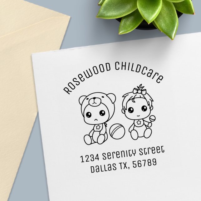 Baby Girl Bear Childcare Daycare Address 2 Self-inking Stamp (Creator Uploaded)