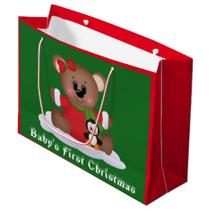 Baby girl bear First Christmas large gift bag