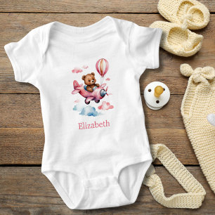 Baby Girl Bear Flying Aeroplane Baby Gift Bodysuit