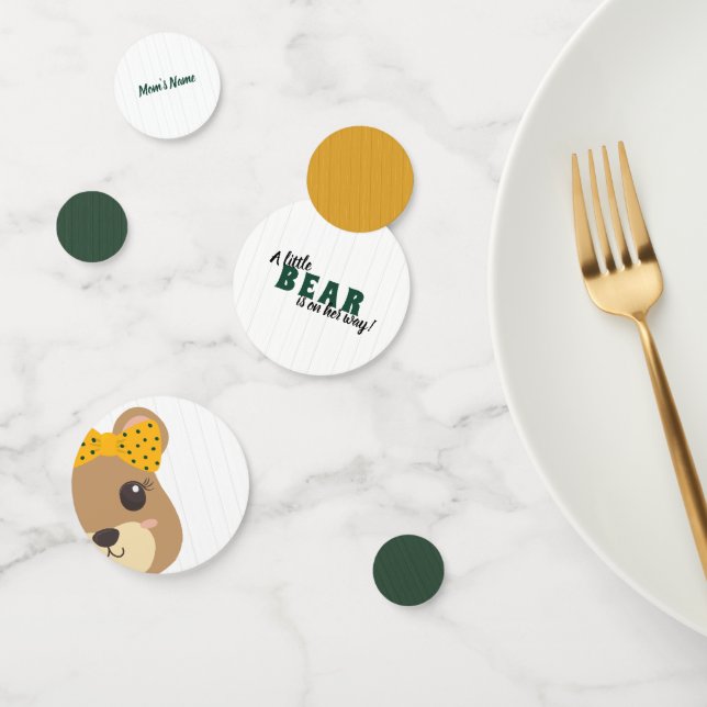 Baby Girl Bear Green & Gold Baby Shower Confetti (Group)