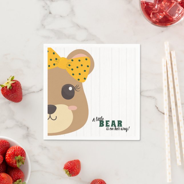 Baby Girl Bear Green & Gold Baby Shower Napkin (Insitu)
