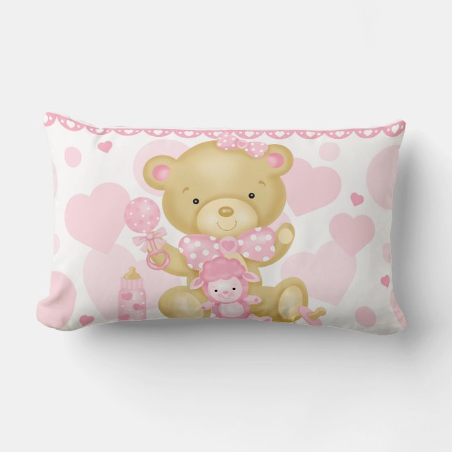 Baby Girl Bear Lumbar Pillow (Front)