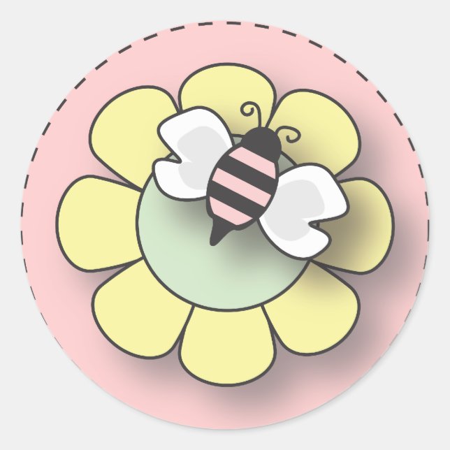 Baby Girl Bee in Pink Classic Round Sticker (Front)