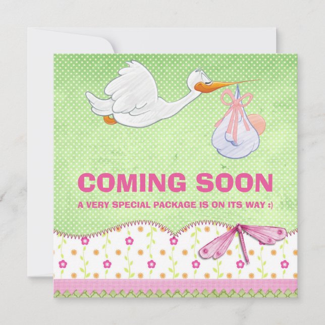 Baby Girl Bird Delivery Pregnancy Announcement (Front)