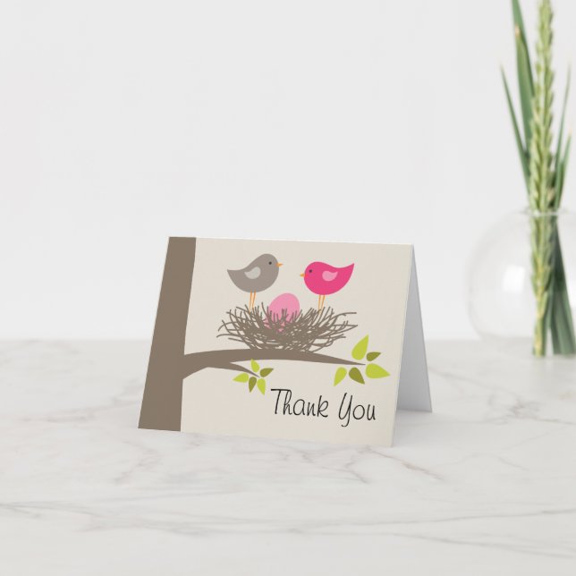 Baby Girl Bird's Nest for Shower Thank You Card (Front)