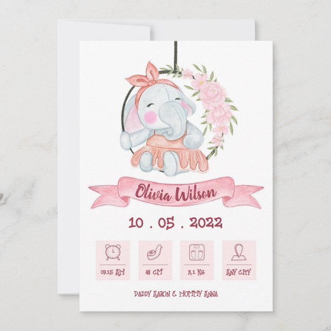 Baby Girl Birth Annoucement Announcement (Front)