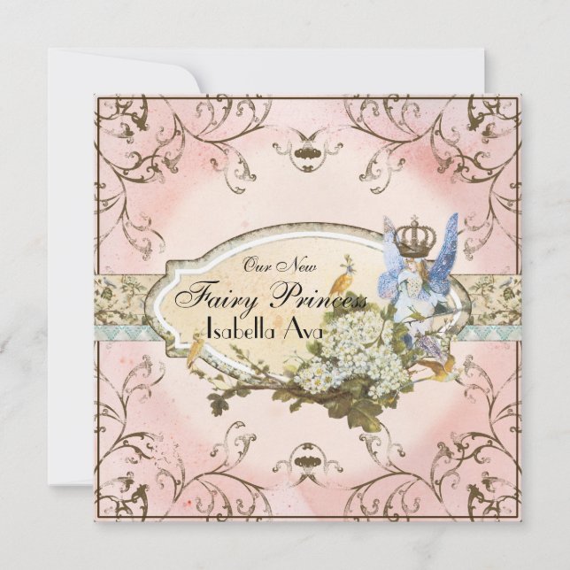 Baby Girl Birth Annoucement - Faerie Princess Announcement (Front)