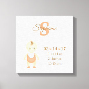 Baby Girl Birth Announcement Canvas Print