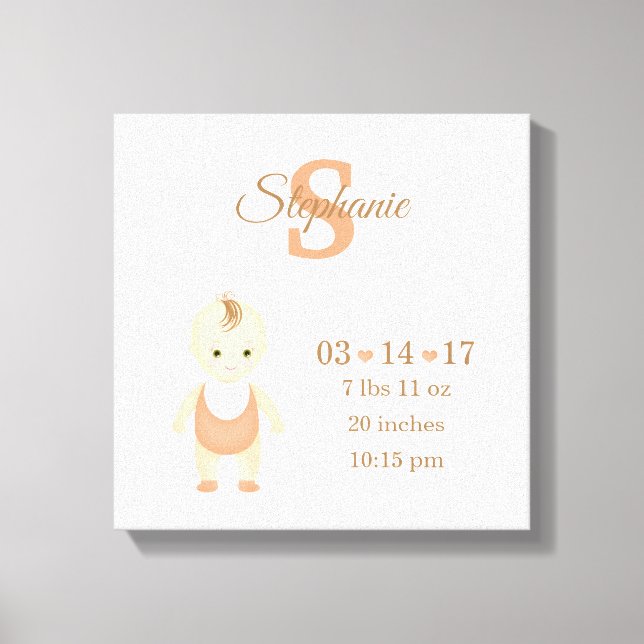 Baby Girl Birth Announcement Canvas Print (Front)