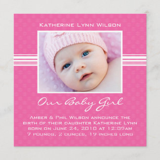 Baby Girl Birth Announcement Card
