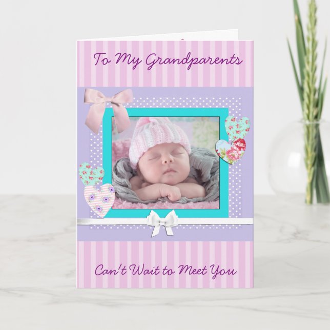 Baby Girl Birth Announcement card for Grandparents (Front)