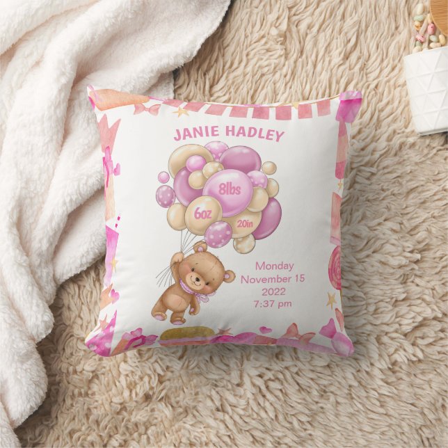 Baby Girl Birth Announcement Cushion (Blanket)