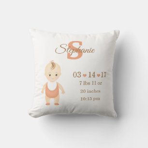 Baby Girl Birth Announcement Cushion