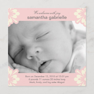 Baby Girl Birth Announcement - Floral Corners